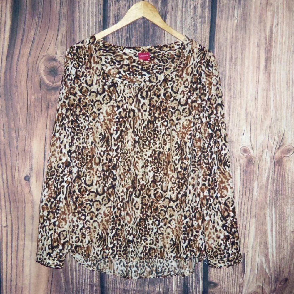 Merona Animal Print 3/4 Button Down Long Sleeve Blouse Top - Large - Picture 4 of 8